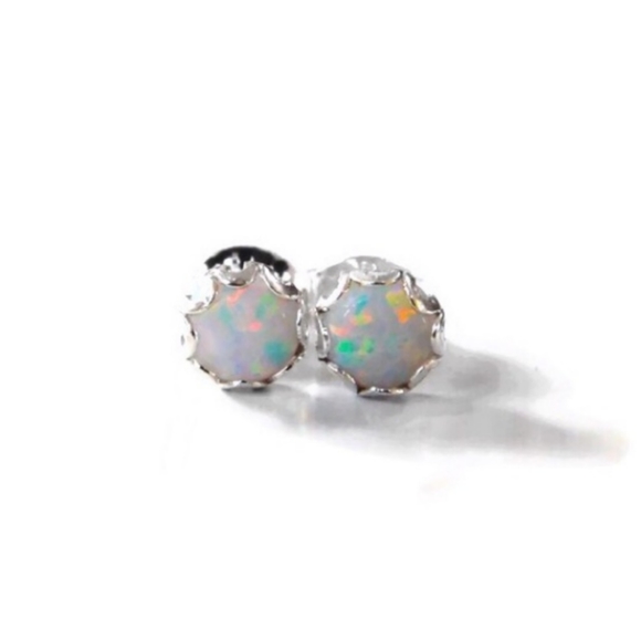 925 Sterling Silver Australian Fire Opal Studs - Picture 4 of 6